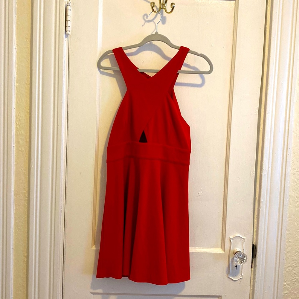 Red skater dress with cutout